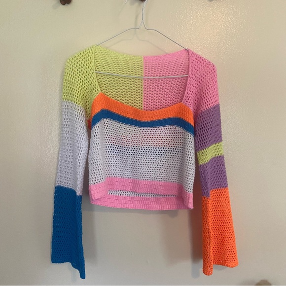 Tops - Neon open knit sweater